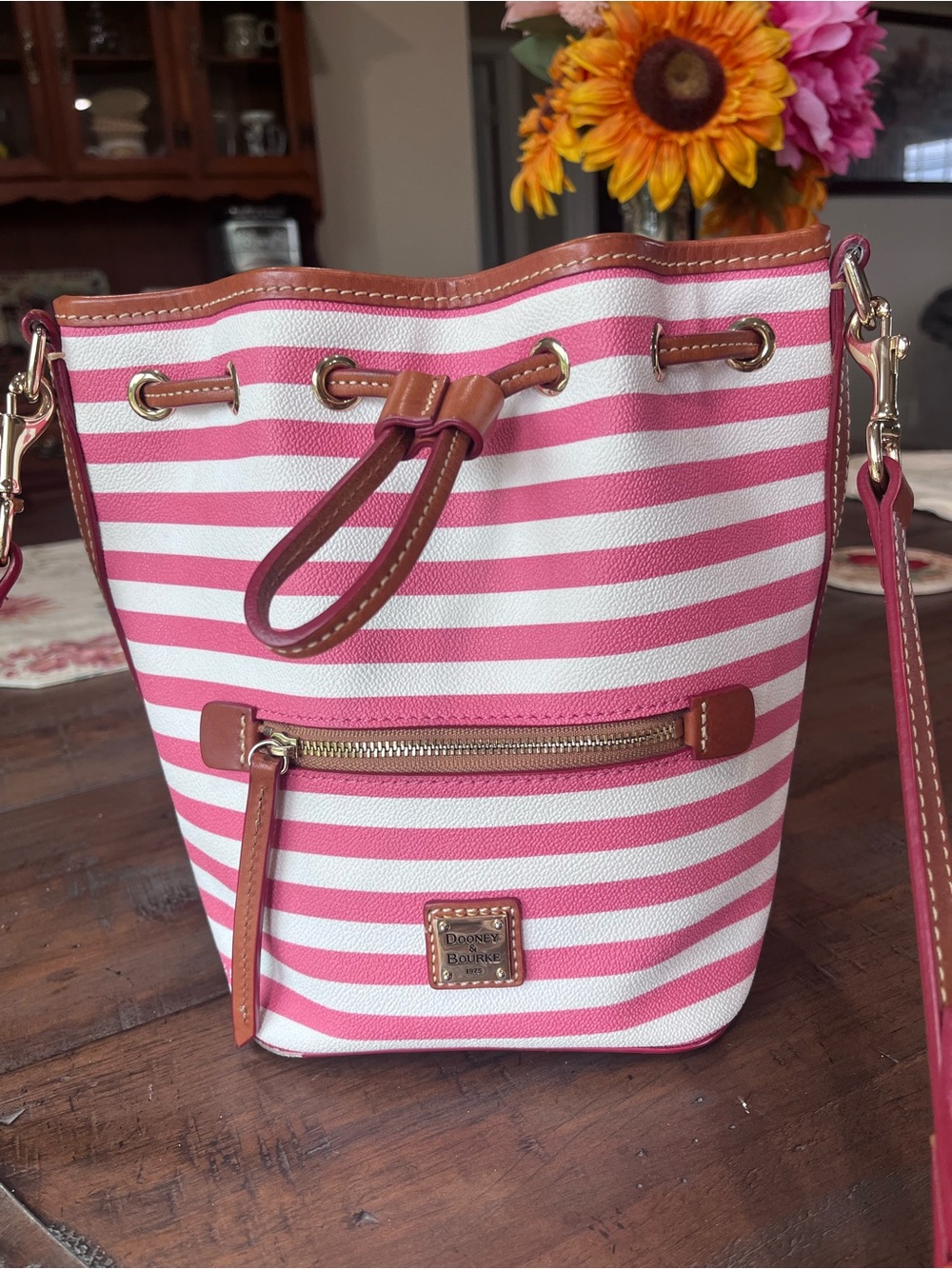 Dooney & Bourke Sullivan Striped
Drawstring Bag in Watermelon/White
